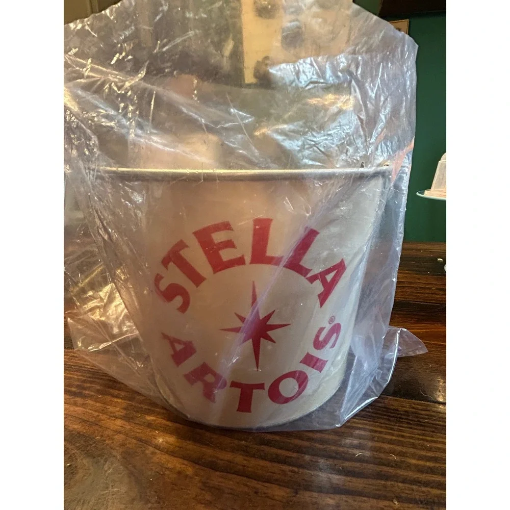 NEW Stella Artois Metal Ice Bucket – White Red Logo Star Pail Cooler NOS Barware